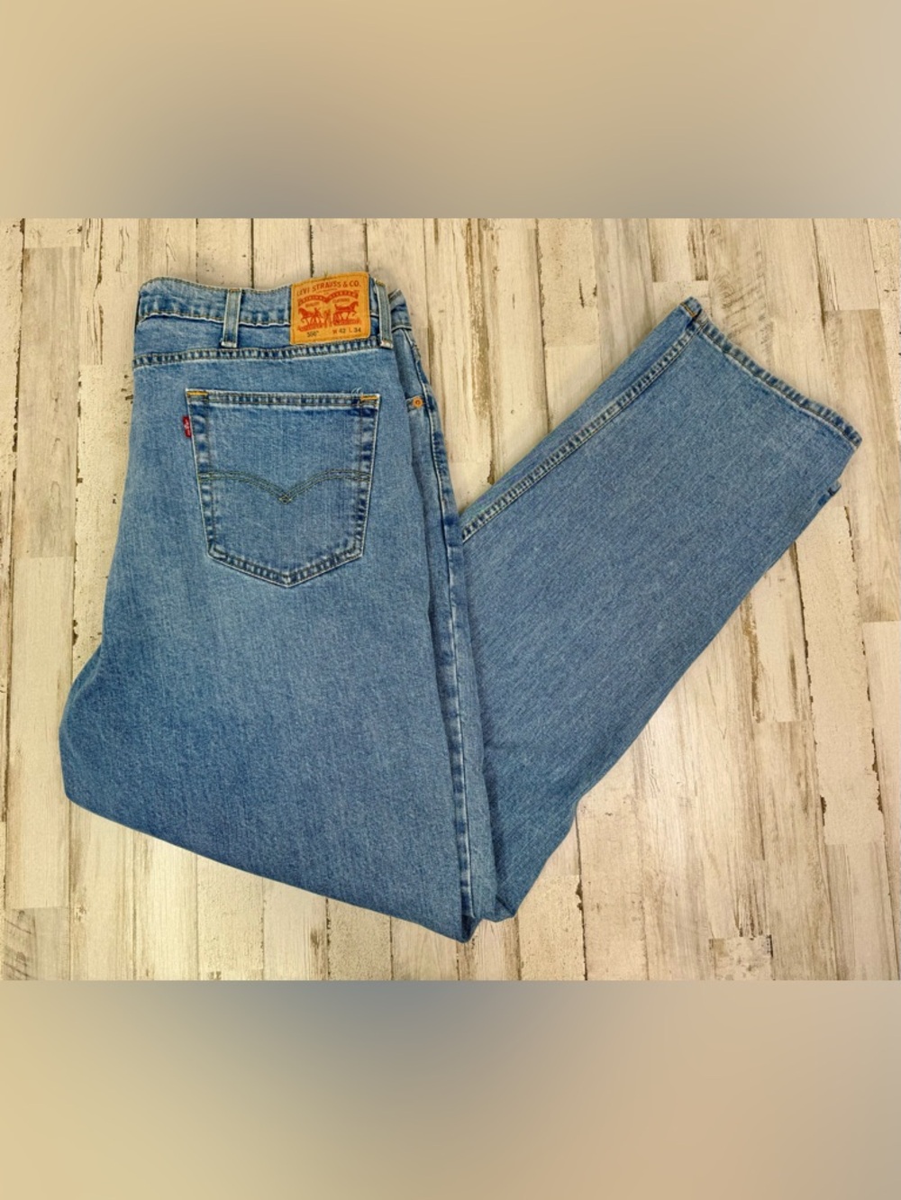 Levis 550 Pants Jeans Men 42x33 Denim Stretch Blue Straight